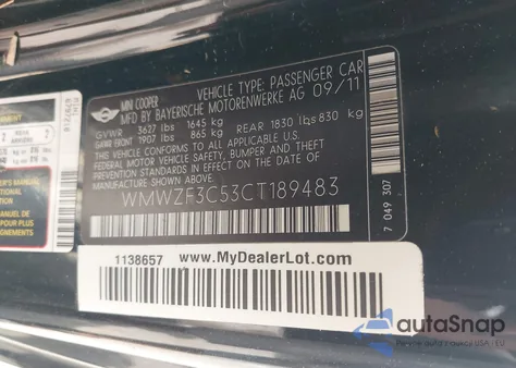 2012 Mini Cooper Clubman z USA, uszkodzony, nr VIN WMWZF3C53CT189483